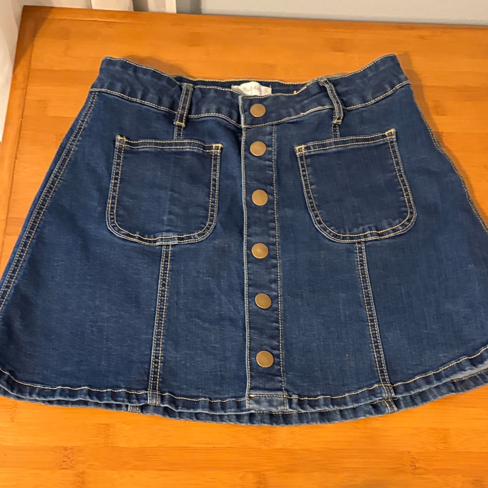 Altar’d State Denim Button-Front A-Line Skirt - Blue